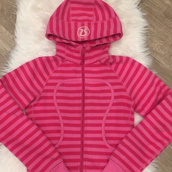 Adorable pink stripe scuba hoodie - Picture 2 of 7